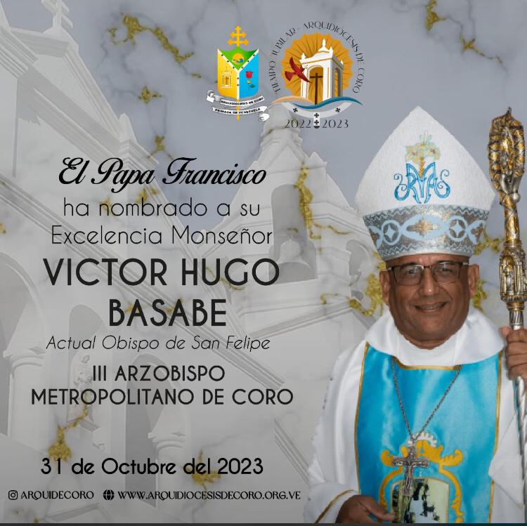 Hoy, el santo Padre Francisco, en un gesto de confianza, que asumo con obediencia y esperanza, me ha nombrado III Arzobispo de Coro. Les pido desde ya una oración por la fecundidad de mi ministerio en favor del pueblo coriano. La Morenita del Carrizal me sostenga y acompañe.