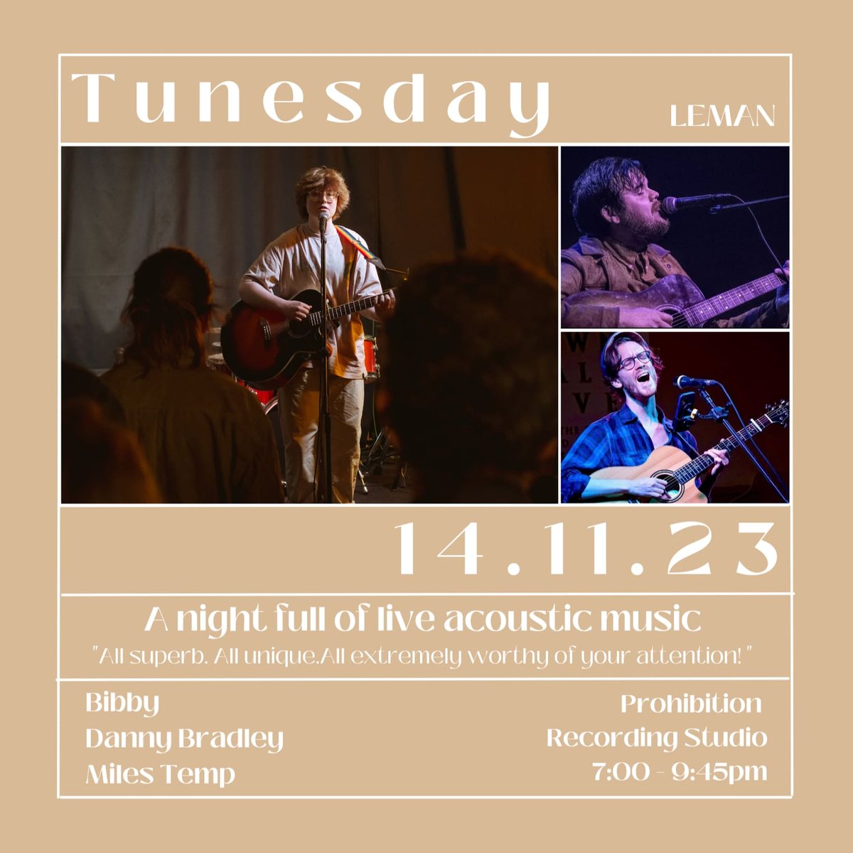 #milestemp #gig Prohibition studios Tues 14th Nov 7pm £10 with Danny Bradley and Bibby. Tix Fatsoma. X

#singersongwriter #singer #songwriter #originalsongs #originalmusic #guitar #acoustic #indie #indieacoustic #indiemusician #musician <a href="/Dave_Monks/">Dave Monks</a>

fatsoma.com/e/6w42k1vz/lem…