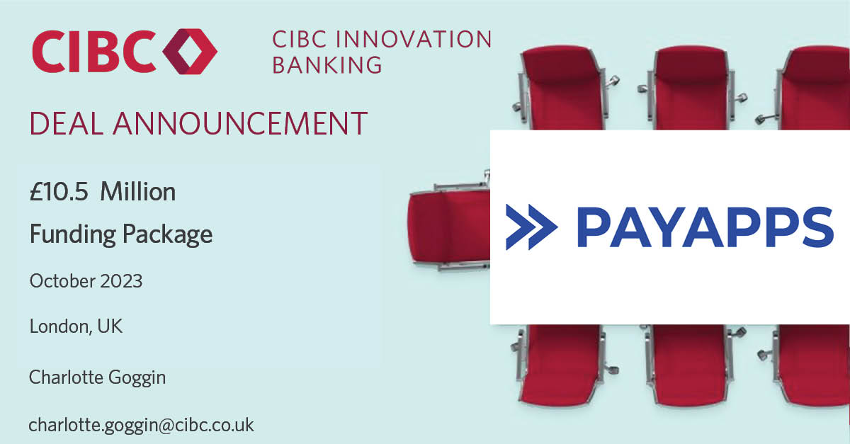 We are pleased to announce a a £10.5 million financing package to Payapps, a cloud-based construction software company founded in Melbourne, Australia. Read more: innovationbanking.cibc.com/en/press-relea…