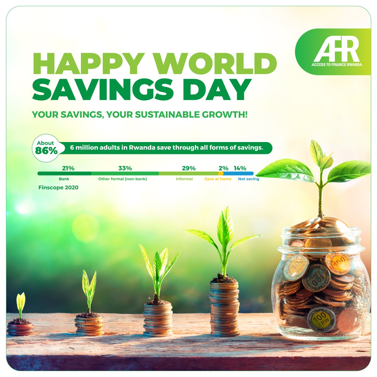 AFRwanda's tweet photo. Happy World Savings Day!

Saving money is like planting a seed. Start small, save consistently, and watch your financial garden flourish!  Set a savings goal today for financial security tomorrow. #SavingsDay #FinancialGoals🌱 https://t.co/MMs72uTGTL