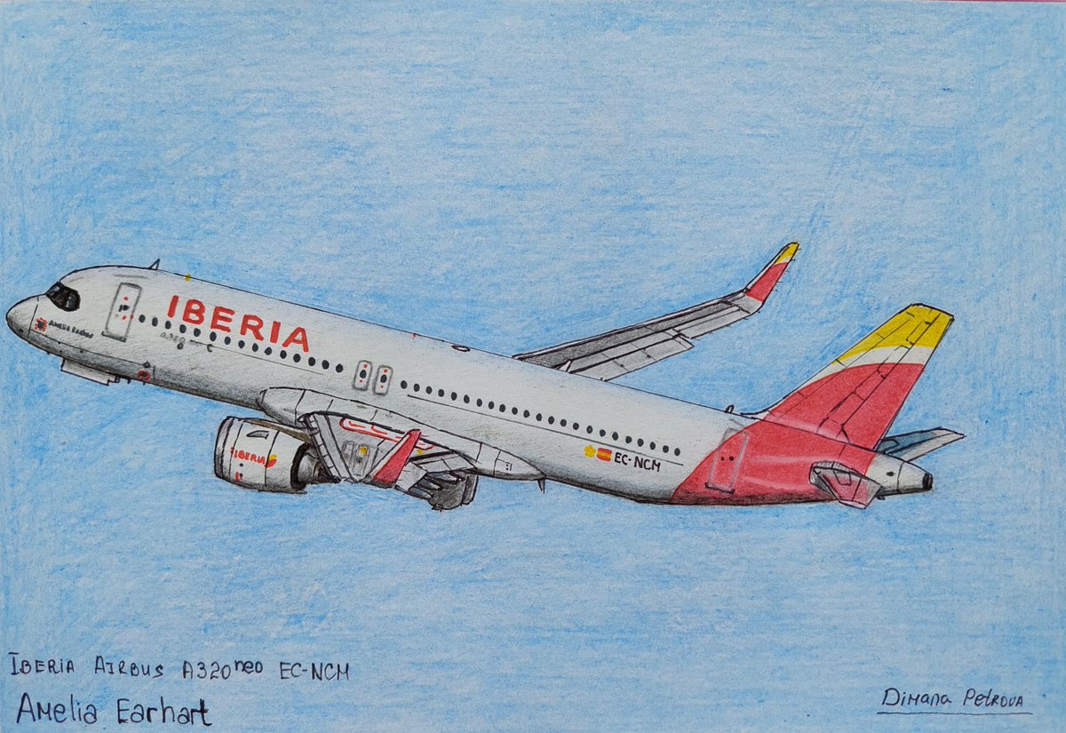 My drawing on A5 of @Iberia Airbus A320neo EC-NCM taking off from El Prat Barcelona Airport 🛫🇪🇸 
Photographer: Marcello Galzignato 📸✈️
#Iberia #IberiaExpress #IberiaAirlines #Spain #ElPratBarcelona #Barcelona #A320neo #Airbus #Airbusa320neo #takeoff #drawing #TuesdayMotivaton