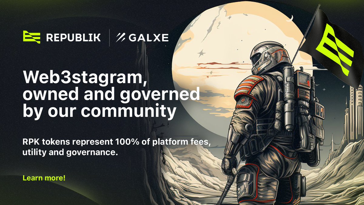 Join the #RepubliK community as we reimagine social media as an online community owned and governed by users. Get $RPK which represents community value, utility and governance. Boost future rewards by getting our #GalxeOAT available on @Galxe galxe.com/republik/campa…