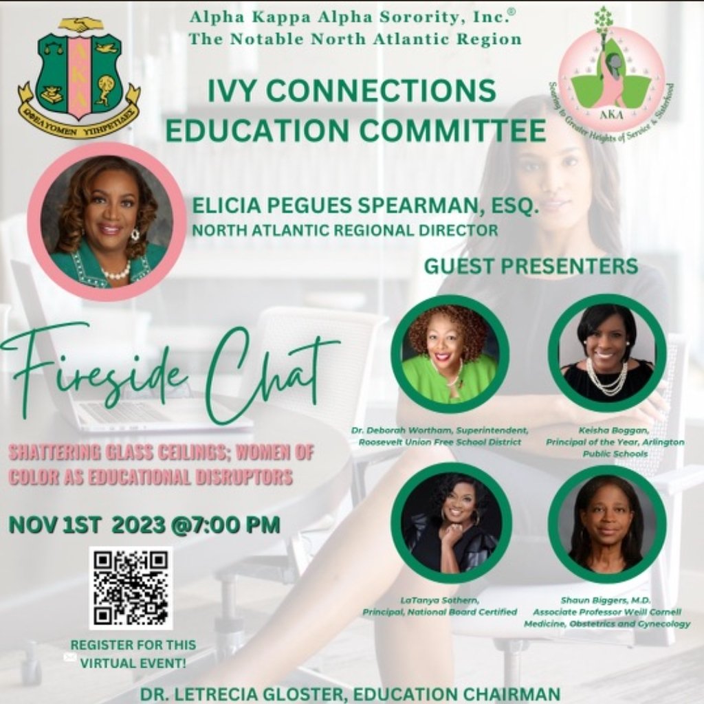 Nelson Mandela said, "Education is the most powerful weapon which you can use to change the world". Are you ready to change the world as an educational disruptor?
Come join us for our fireside chat, Shattering Glass Ceilings: Women of Color as Educational Disruptor
#AKA1908