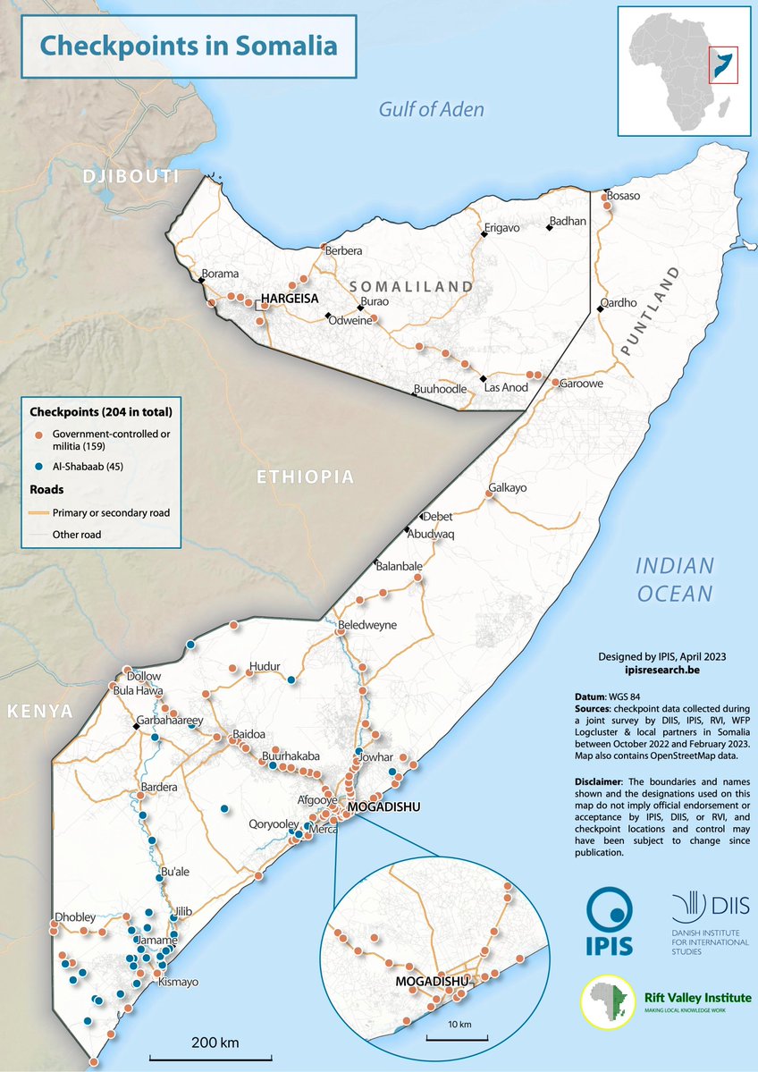 NEW REPORT: the political economy of checkpoints in Somalia 🇸🇴 - an RVI x DIIS x IPIS collaboration mapping 200+ roadblocks scroll down for main findings, figures, an interactive webmap & a storymap about bananas!