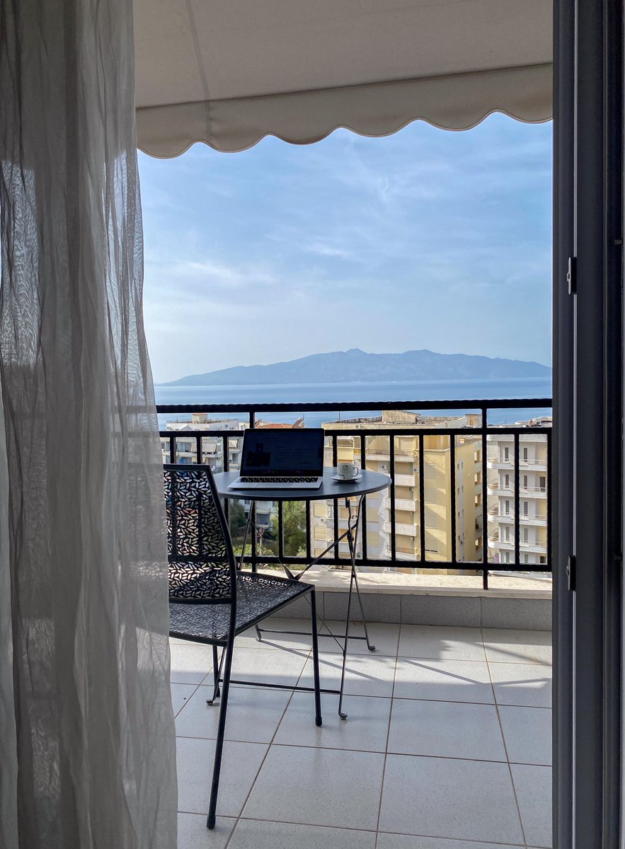 My perfect little office in Albania overlooking Corfu 🤍

#digitalnomadlife
