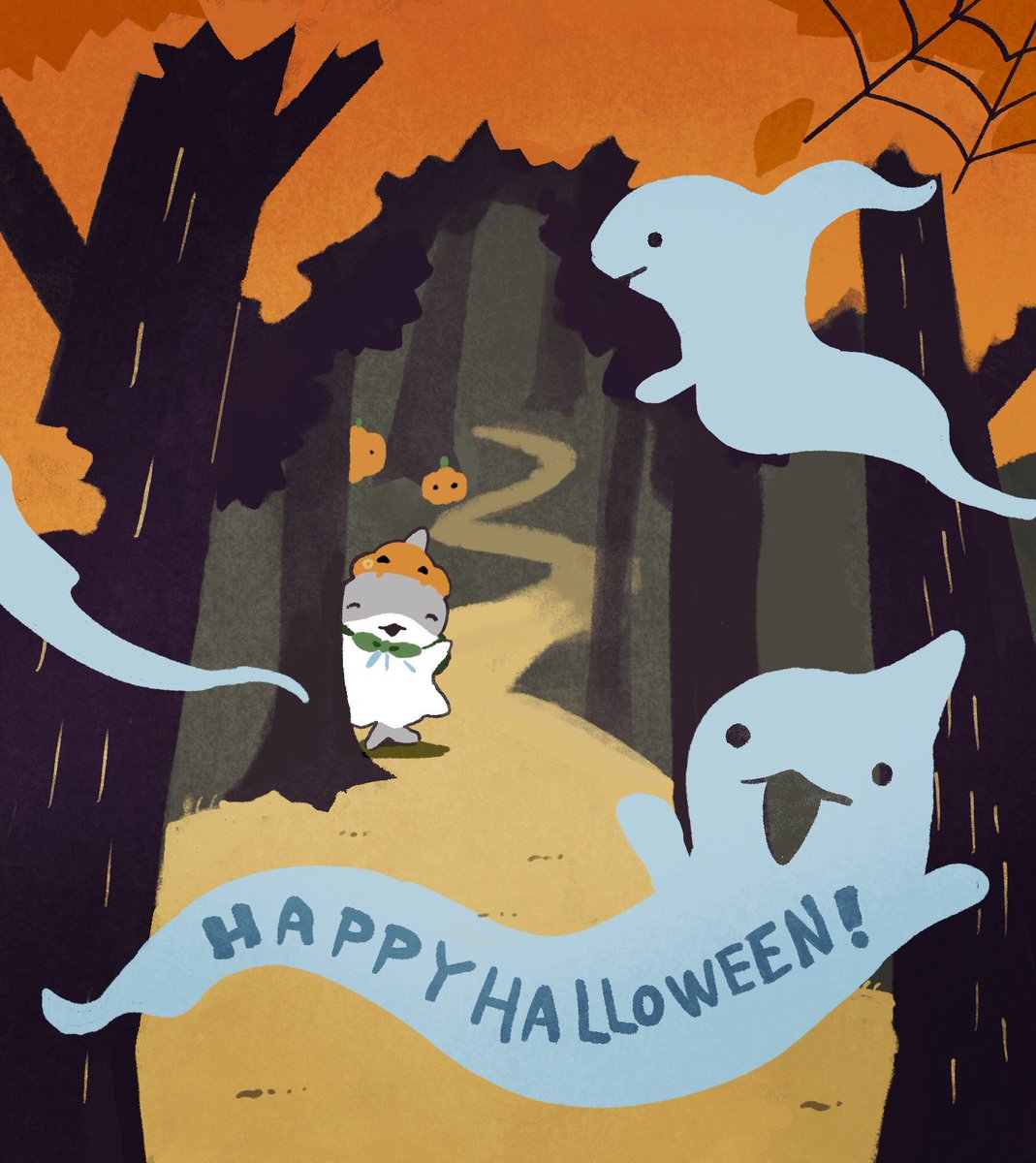 ghost happy halloween tree halloween no humans pumpkin outdoors  illustration images