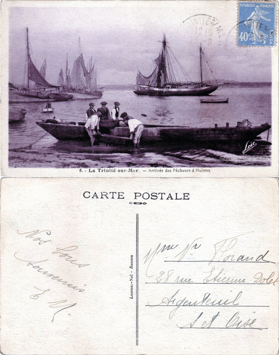 mercipourlacart's tweet image. La Trinité-sur-Mer - Arrivée des Pêcheurs d&apos;Huîtres - 1932

Voir mercipourlacarte.com/picture?/8126/

Edit. Laurent-Nel, Rennes

#barque #bateauxdepêche #bérets #Bretagne #déchargement #LaTrinitésurMer #LaTrinitesurMer #Morbihan #pêcheurs #pecheurs #pêcheursdhuîtres #voiliers 
#CartePostale