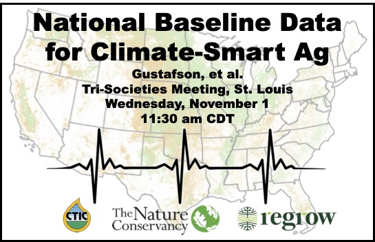 FoodSystem_CAMO's tweet image. If you are attending the Tri-Societies #ACSMtg in STL and are interested in new national #BaselineData on the adoption of #ClimateSmartAg practices like #CoverCrops and #NoTill, please come see my Nov 1 talk on #OptisData. Co-authors from @RegrowAg @CTIC_Tweet @NatureAg
