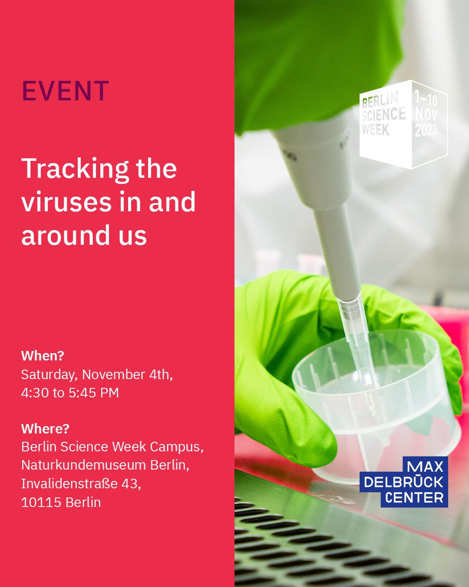 MDC_Berlin's tweet image. Ready for #BerlinScienceWeek? Loads of exciting #mdcBerlin events await you, like &quot;Tracking the #viruses in and around us&quot; with @landthaler_m and @ewyler. The event is in-person at @BerlinSciWeek CAMPUS (@mfnberlin), in German!

More 👇&amp;amp;👉: mdc-berlin.de/science-week @Falling_Walls
