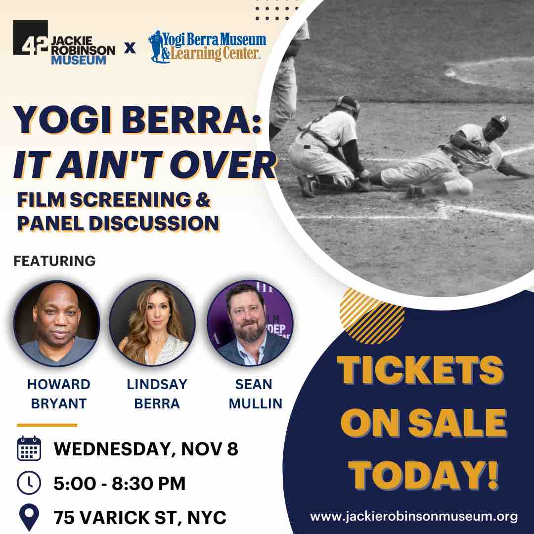 Join us to explore the legacy of baseball legend Yogi Berra through a screening of the 2023 documentary, It Ain’t Over. Link below for tickets. visit.jackierobinsonmuseum.org/orders/525/tic…