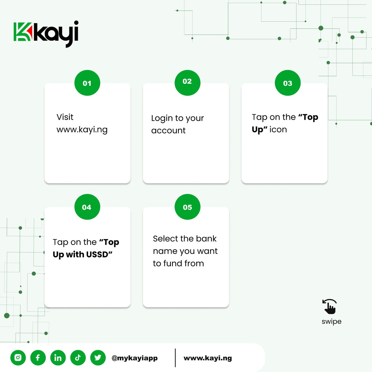 mykayiapp's tweet photo. Want to fund your Kayi account via USSD? Here are simple steps to guide you 

#Mykayiapp
#Kayiway
#Digitalbanking
#KayiUssd
#Kayiweb https://t.co/AC62DFSHUw
