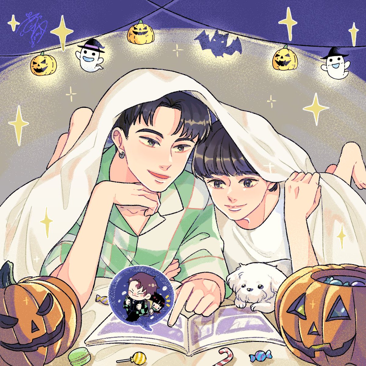 🎃🍬。:.Halloween .:。👻🦇
今年畫溫馨ㄉ一家三口😝

#ออฟกัน #OffGunfanart