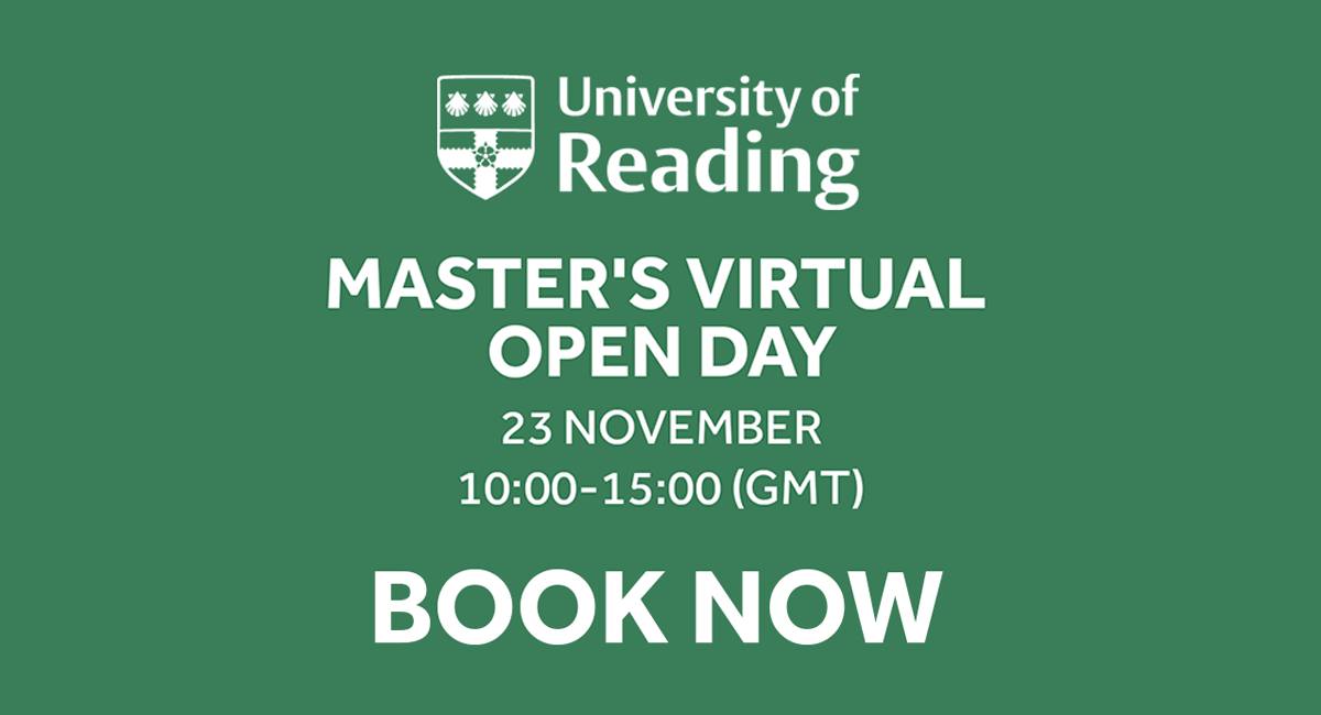 Fancy coming back to Reading? Don't forget, Reading graduates are eligible for a £1,500 discount on further study at postgraduate level. Join our Master's Virtual Open Day on Thursday 23 November and discover Master's study at Reading. Register now at rdg.ac/3s3sPmp