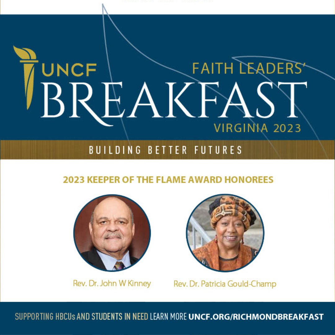 We're just days away from the 2023 UNCF Virginia Faith Leaders' Breakfast!

For tickets and sponsorship opportunities, visit uncf.org/RichmondBreakf… or contact Dianna Ruffin at dianna.ruffin@uncf.org. #UNCF #UNCFVA #BUILDINGBETTERFUTURES #FAITH #SUPPORTHBCUs