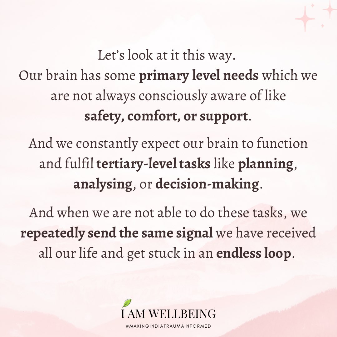 iamwellbeing_'s tweet photo. The capacity of our brain improves when we start fulfilling these needs and pull our brain out of survival mode. 

#BrainHealth #mentalhealth #childhoodtrauma https://t.co/ztS9yau1AK