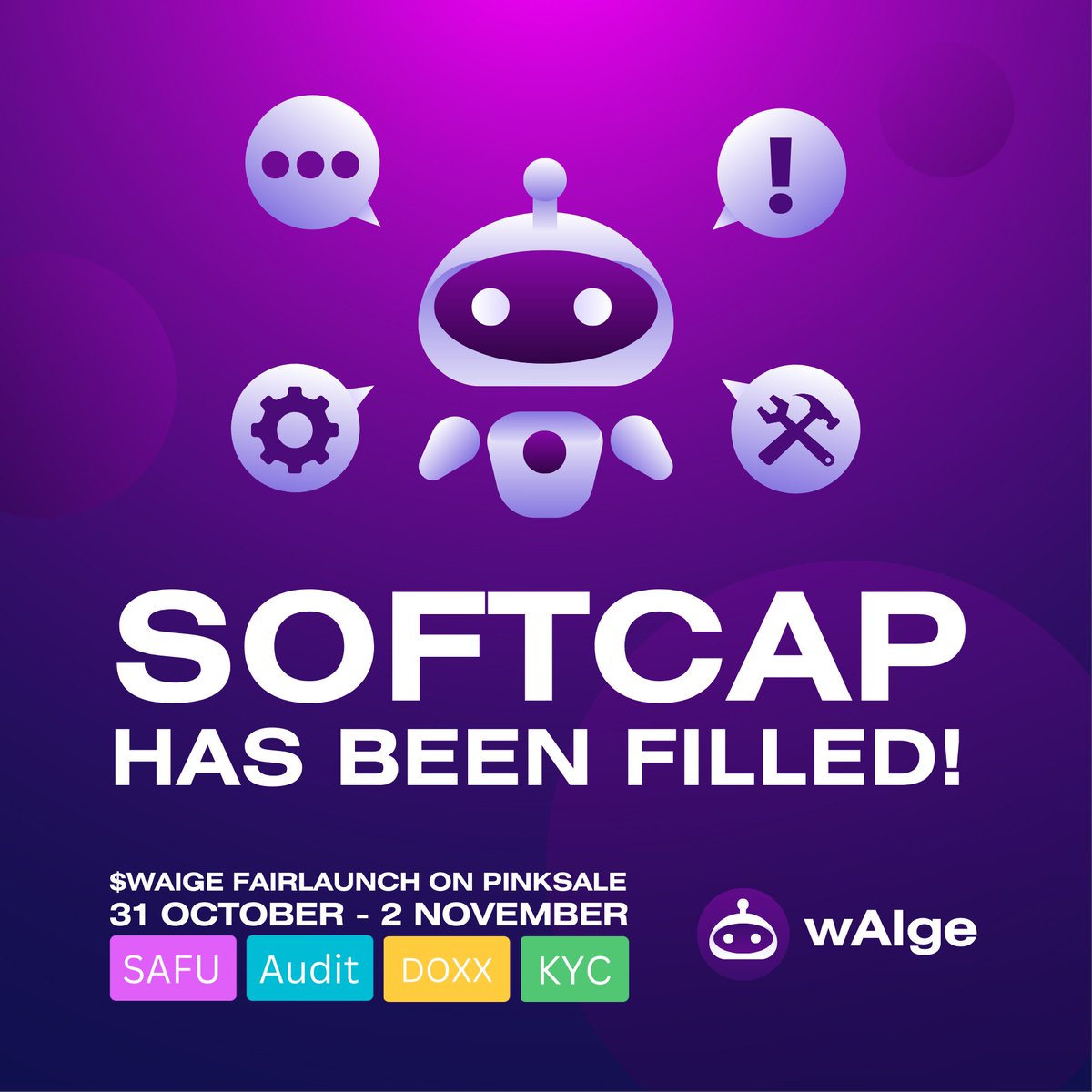 wAIge_Official's tweet photo. Not even 1 minute in and softcap has been reached and surpassed! 🚀🚀

LG! 
https://t.co/eATxRJUfaR https://t.co/TfXbpJRz0w