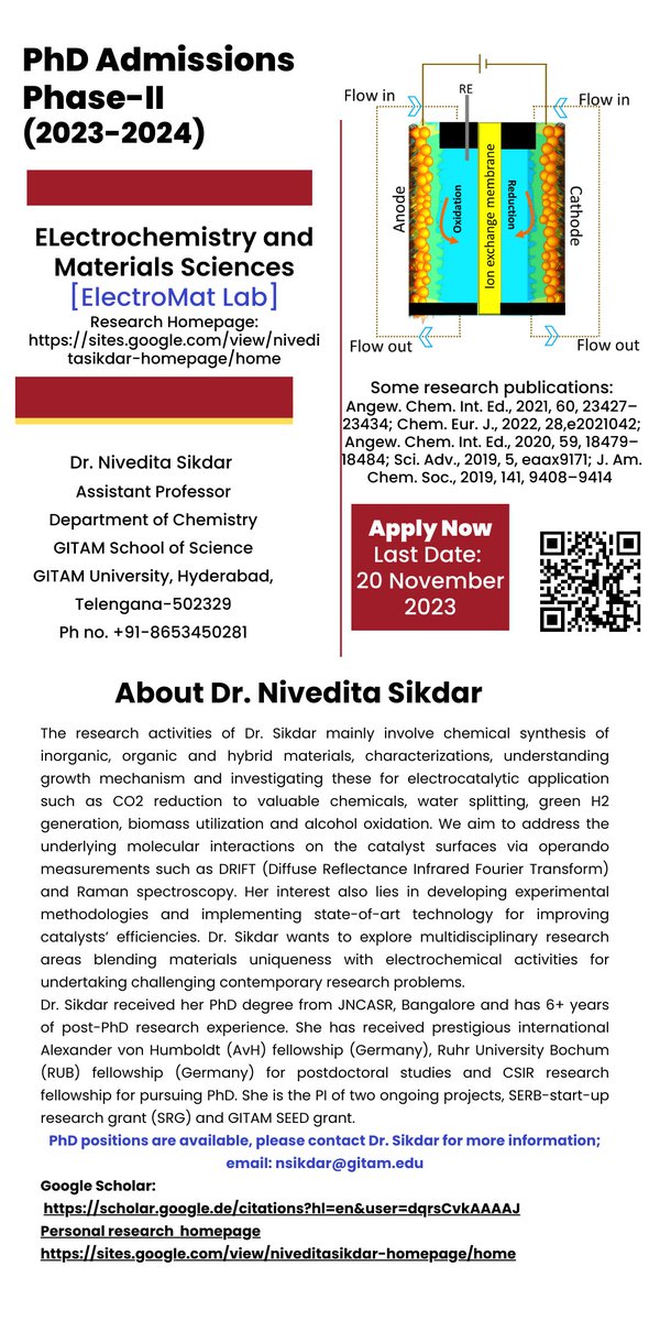 We have launched the 2023-2024 Phase-II admissions for Ph.D. programmes at GITAM University. PhD positions are available in my #ElectroMat research group. Available fellowships: GITAM regular and MURTHY fellowship. gitam.edu/admissions/PhD @GITAMUniversity