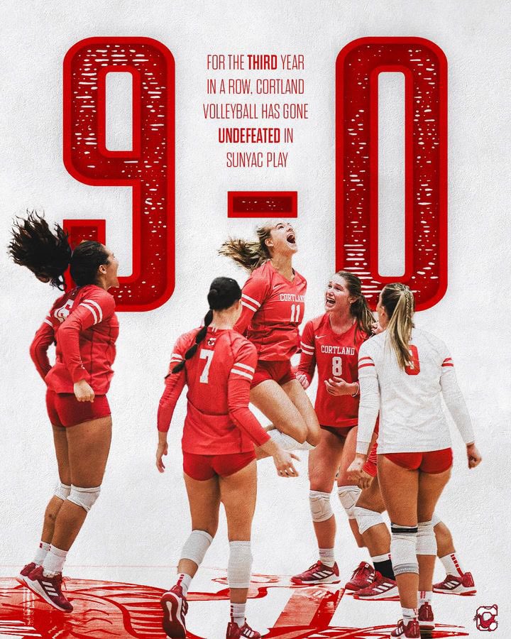 CortlandStateVB's tweet photo. Perfect in SUNYAC play for the third year in a row! 

This team keeps growing every day and we’re excited for the opportunity to compete and defend our house in playoffs🏠🐉

🎨: @EDLphotography https://t.co/ArcPsG1FFl