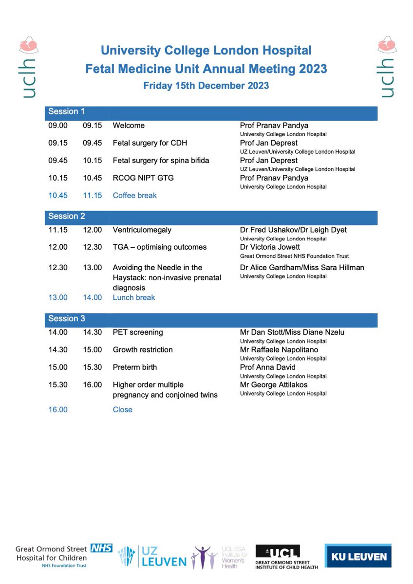 AdalinaSacco's tweet photo. Join us for our 10th annual @uclh Fetal Medicine Update Day. Our team will give updates on many topical areas of fetal medicine and for those attending in person there will be a drinks reception afterwards. See https://t.co/4gb8WaLDee for details 👍 https://t.co/syGRG91GvK