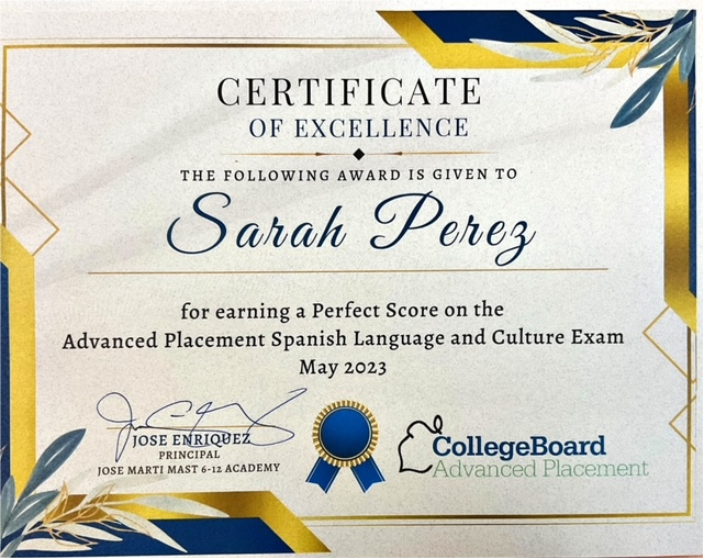 josemartimast's tweet photo. Sarah Perez, a Senior in our school, has accomplished the impossible!  She is one of 247 students in the 
W OR L D to receive a perfect score on the AP Spanish Language and Culture Exam that she took back in May.
Amazing!  @SuptDotres @MDCPS @YeseniaAponte05 #YourBestChoiceMDCPS https://t.co/jqVG8VbJYb