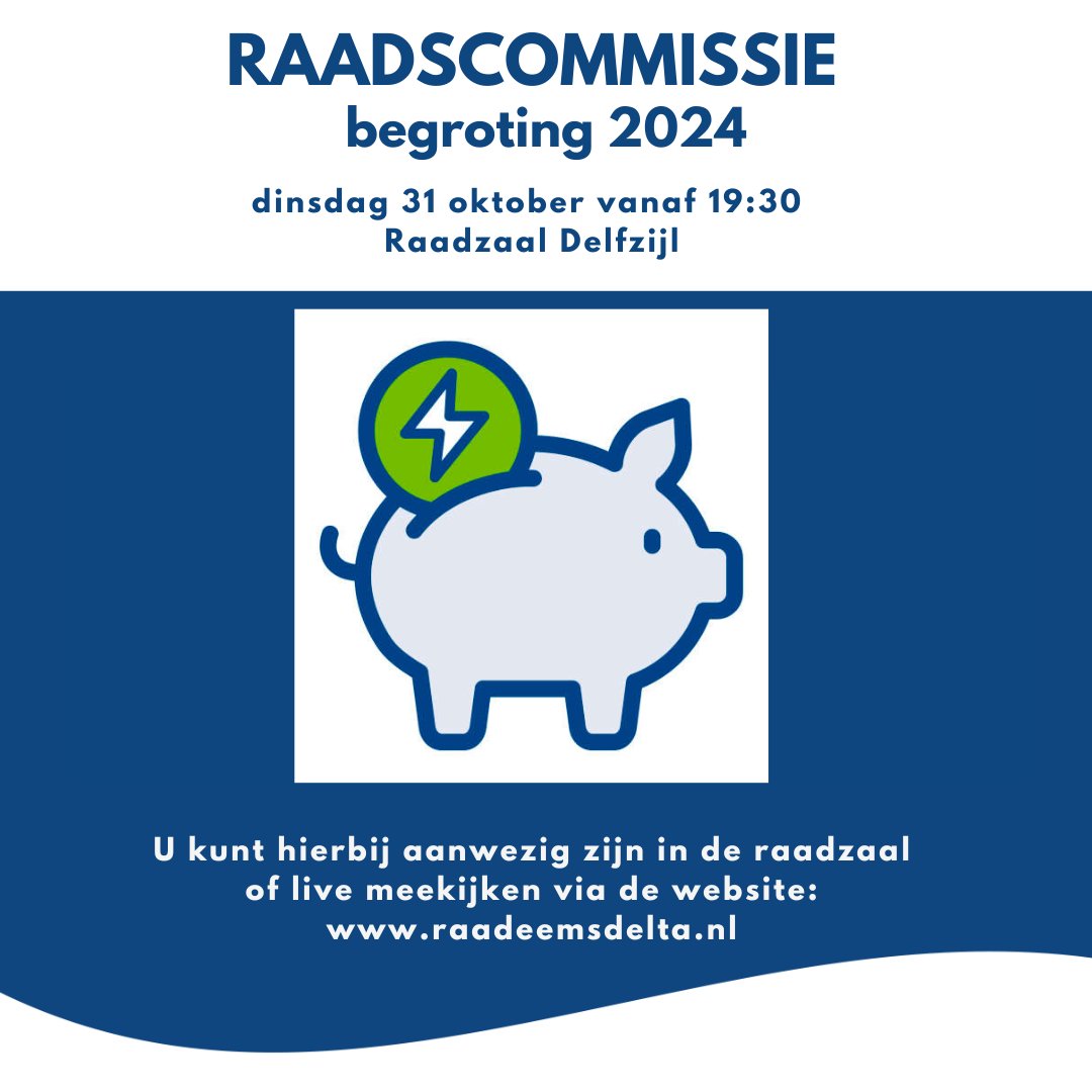 VANAVOND RAADSCOMMISSIE • Vanavond vergadert de raadscommissie vanaf 19.30 uur. 
Op de agenda staat de begroting voor 2024. U kunt bij de commissie aanwezig zijn in de raadzaal in Delfzijl of live meekijken via raadeemsdelta.nl.
Bent u erbij?
#raadeemsdelta #begroting