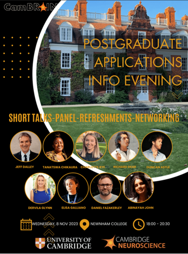 Thinking of applying to a postgraduate course? Come along to our info evening with @CamNeuro and @CamBrainCNS to learn about opportunities and the process! Registration (free but essential) and more info here: neuroscience.cam.ac.uk/camneuro-event…