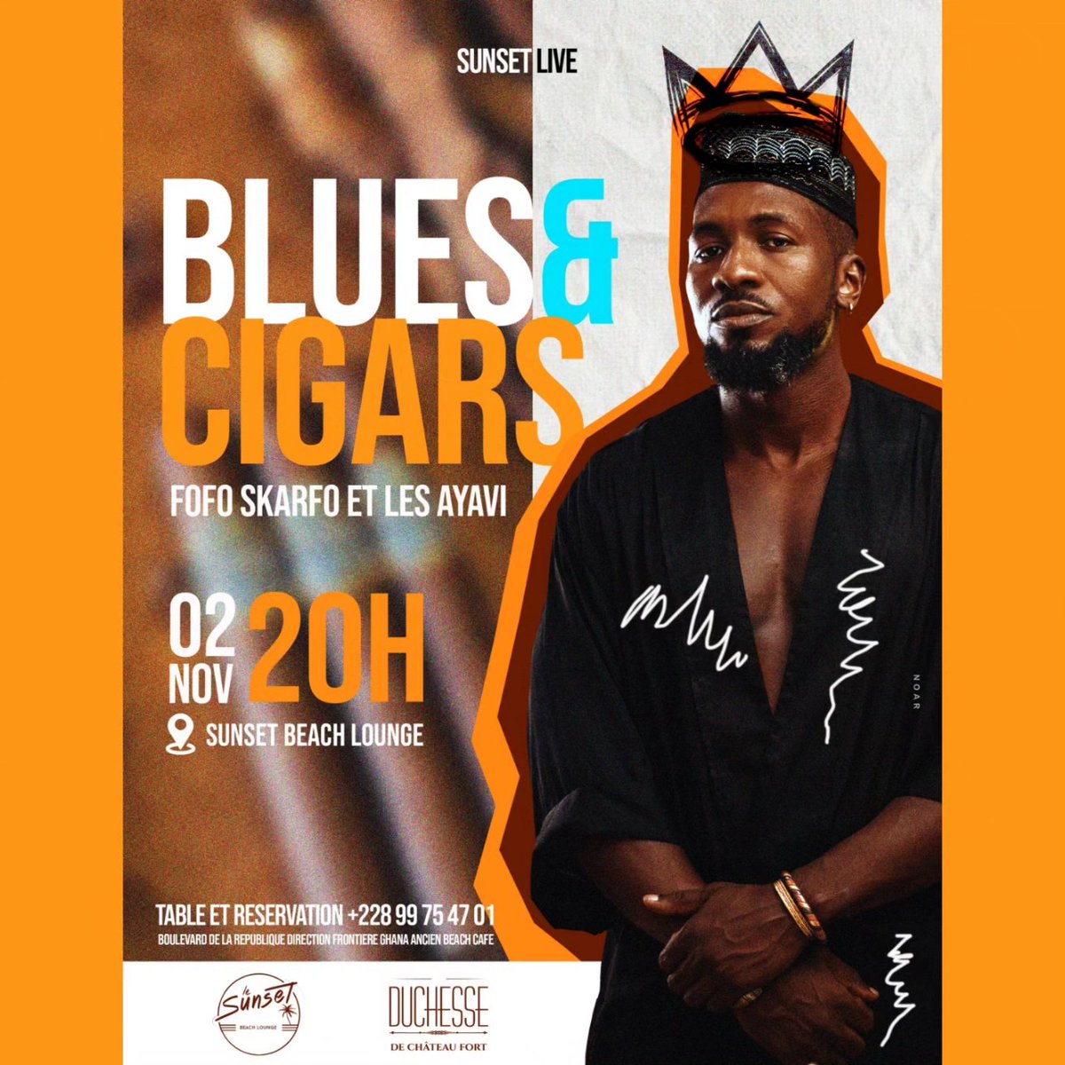 Un rendez-vous entre vous, moi et ma musique 🎺🎵
🔊 Blues and Cigars 🚬
🗓️ 02 Novembre à 20 H
☎️99754101
📍 maps.app.goo.gl/YSn5SwhjRmJYKP…

#FofoSkarfo #afrofusion #elatché #Togo #Tgtwittos