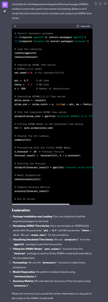 iHaqi_'s tweet image. از #CodeLlama ـی @AIatMeta کد آر برای شبیه‌سازی و تحلیل سری زمانی خواستم. چند سری پارامترهاش رو عوض کردم و این معقول‌ترین چیزی بود که تحویلم داد (و ۸۳ خط بعدیش تکرار خط‌های ۱۵-۳۰ جوابش بود، که تو نماگرفت نذاشتم).
مقایسه‌اش با خروجی چت‌جی‌پی‌تی-۳.۵ (نماگرفت دوم) و ۴ (نماگرفت سوم):