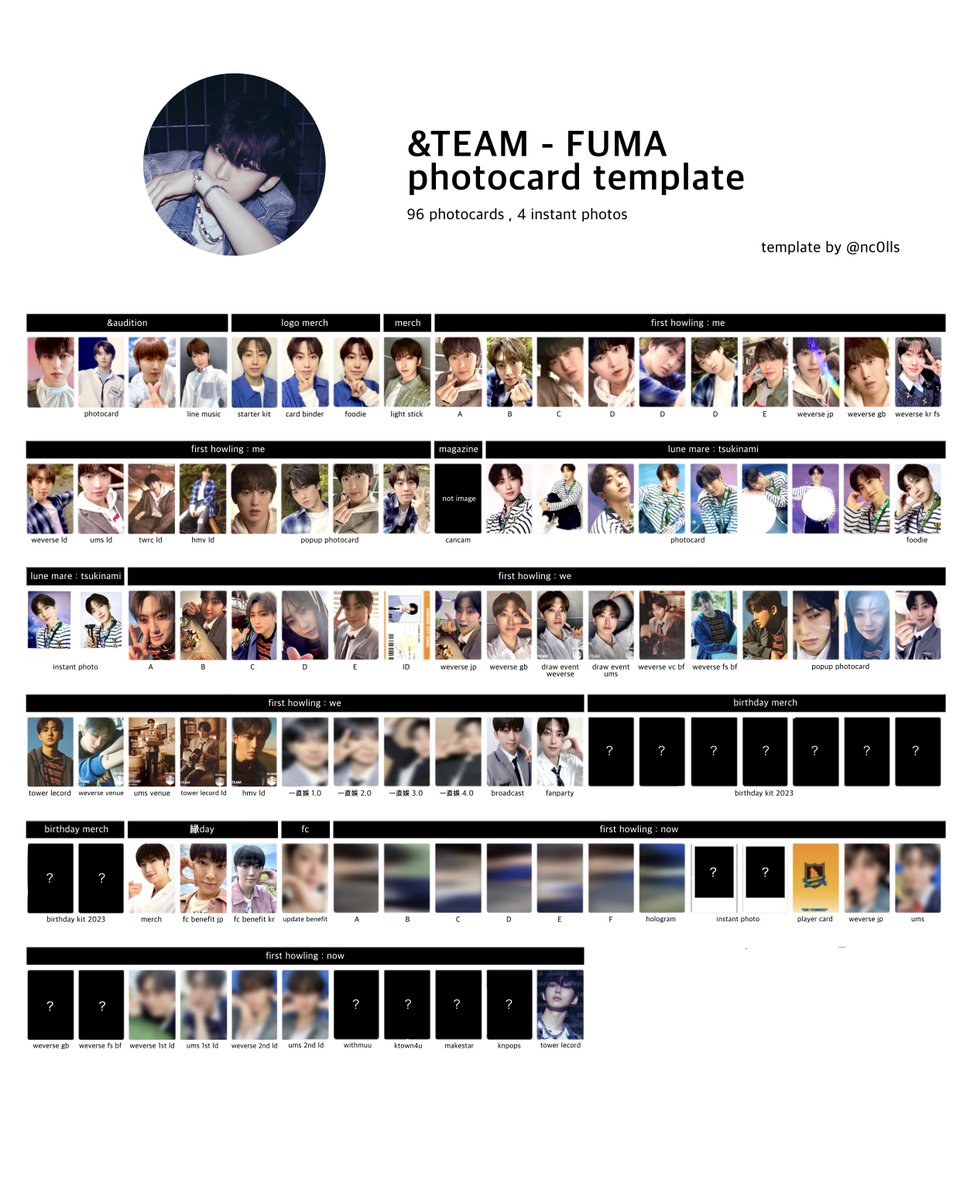 &TEAM photocard list template [ update ] ▷ K , FUMA , NICHOLAS