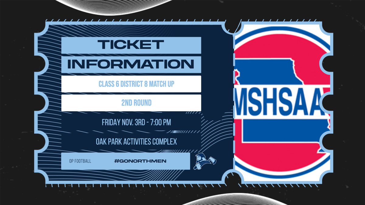 Northmen Sports (@n2sportsoakpark) on Twitter photo ALL TICKETS MUST BE PURCHASED ONLINE USING THE LINK BELOW!
mshsaa.org/Tickets.aspx
Click: Football / Class 6 / Oak Park vs Staley
#GoNorthmen #ForTheFamily <a href="/Northmen_OPHS/">Oak Park High School</a> <a href="/Northmen_FB/">Oak Park Football</a> <a href="/Northmen_Cval/">Chad M Valadez</a> ALL TICKETS MUST BE PURCHASED ONLINE USING THE LINK BELOW!
mshsaa.org/Tickets.aspx
Click: Football / Class 6 / Oak Park vs Staley
#GoNorthmen #ForTheFamily <a href="/Northmen_OPHS/">Oak Park High School</a> <a href="/Northmen_FB/">Oak Park Football</a> <a href="/Northmen_Cval/">Chad M Valadez</a>