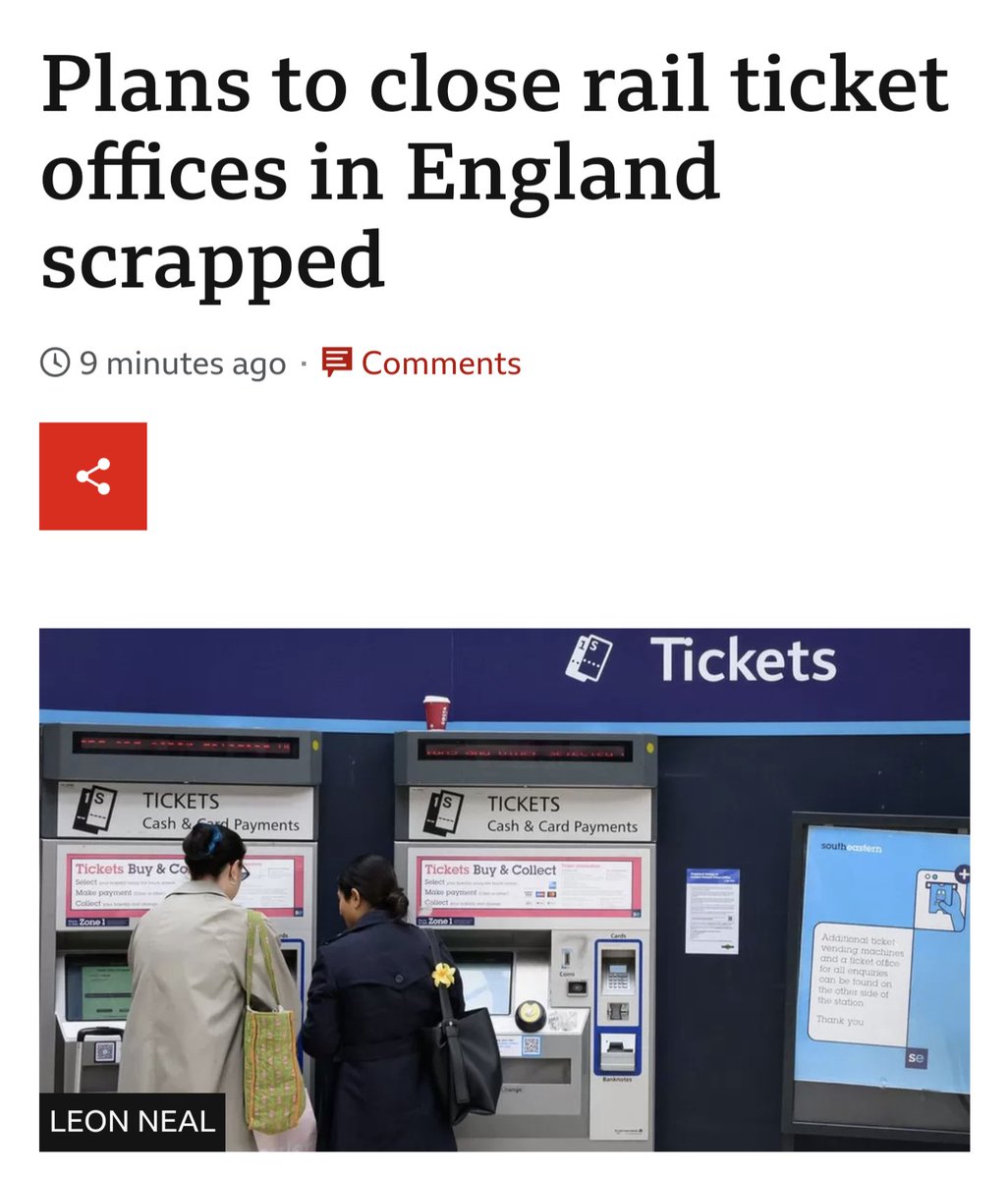 🎉 The government has abandoned their absurd plans to close #rail ticket offices. 🗣️ This is good news for disabled passengers, the elderly - in fact anyone that likes human contact! 🚉 Now it's time to focus on improving our #railways to get more people travelling by train.