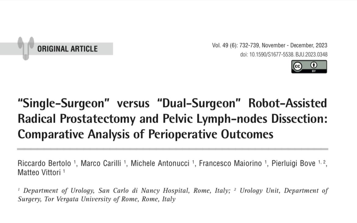 Matteo Vittori (@matteovittori) on Twitter photo Online our analysis published on <a href="/iIBrazJUrology/">Int Braz J Urology</a> comparing βSingle-Surgeon" vs "Dual-Surgeon" #Robotic #Prostatectomy w/ PLND: we found that when #RARP and #PLND are split onto 2 surgeons, operative time is shorter by 20 min. Online our analysis published on <a href="/iIBrazJUrology/">Int Braz J Urology</a> comparing βSingle-Surgeon" vs "Dual-Surgeon" #Robotic #Prostatectomy w/ PLND: we found that when #RARP and #PLND are split onto 2 surgeons, operative time is shorter by 20 min.