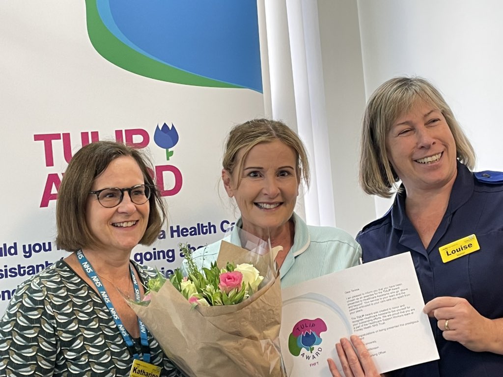Congratulations Teresa. Our latest TULIP award winner. Teresa works on the Frimley park site in OPD 1 and was nominated by a consultant colleague. She was selected by the nursing council as this months winner. @lornawilko @hwilding @AlisonS44517243 @SzewczykAlison @FHMagnet4Europ