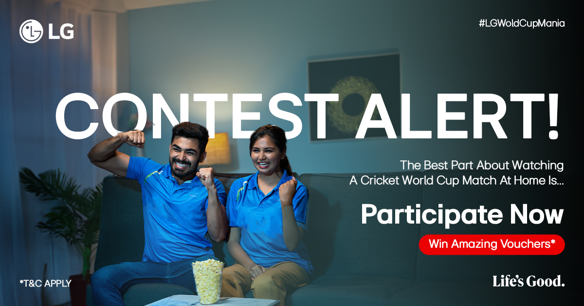 Tell us what you love most about watching a Cricket World Cup match from the comfort of your home and stand a chance to win exciting prizes! #LGWorldCupMania #CricketMania #CricketContest #LGWorldCup #QuizChallenge #VoucherGiveaway #LifesGood #LG #LGIndia