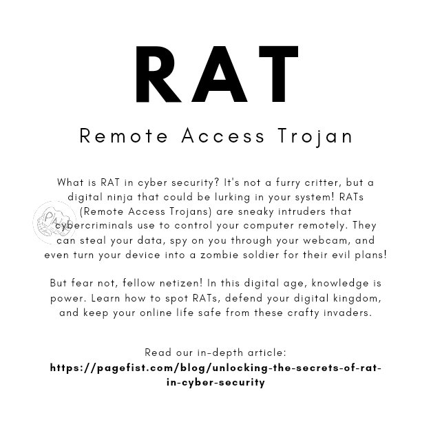 🛡️ Unlocking the Secrets of RAT in Cyber Security! 🕵️‍♂️

Read our in-depth article: pagefist.com/blog/unlocking…

🔒 Stay cyber-savvy and protect your fortress! 💪

#CyberSecurity #RAT #OnlineSafety #StayProtected #RemoteAccessTrojan #malware