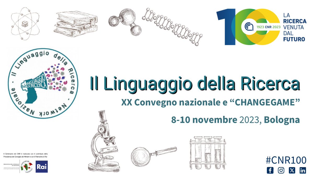 CNR Consiglio Nazionale delle Ricerche (@cnrsocial_) on Twitter photo đź’Ż#CNR100 1923-2023 #centenarioCNR
📌8-10 novembre, #Bologna
XX convegno nazionale "Il linguaggio della ricerca e i 100 anni del #Cnr"
Tre giornate di incontri con le scuole e di presentazione del progetto <a href="/CNR_Changegame/">Progetti@CNR CHANGEGAME & Linguaggio della Ricerca</a>
👇
centenario.cnr.it/evento/xx-conv…
<a href="/MC_Carro/">MariaChiara Carrozza</a> <a href="/Cnr_Isof/">CNR_ISOF</a> đź’Ż#CNR100 1923-2023 #centenarioCNR
📌8-10 novembre, #Bologna
XX convegno nazionale "Il linguaggio della ricerca e i 100 anni del #Cnr"
Tre giornate di incontri con le scuole e di presentazione del progetto <a href="/CNR_Changegame/">Progetti@CNR CHANGEGAME & Linguaggio della Ricerca</a>
👇
centenario.cnr.it/evento/xx-conv…
<a href="/MC_Carro/">MariaChiara Carrozza</a> <a href="/Cnr_Isof/">CNR_ISOF</a>