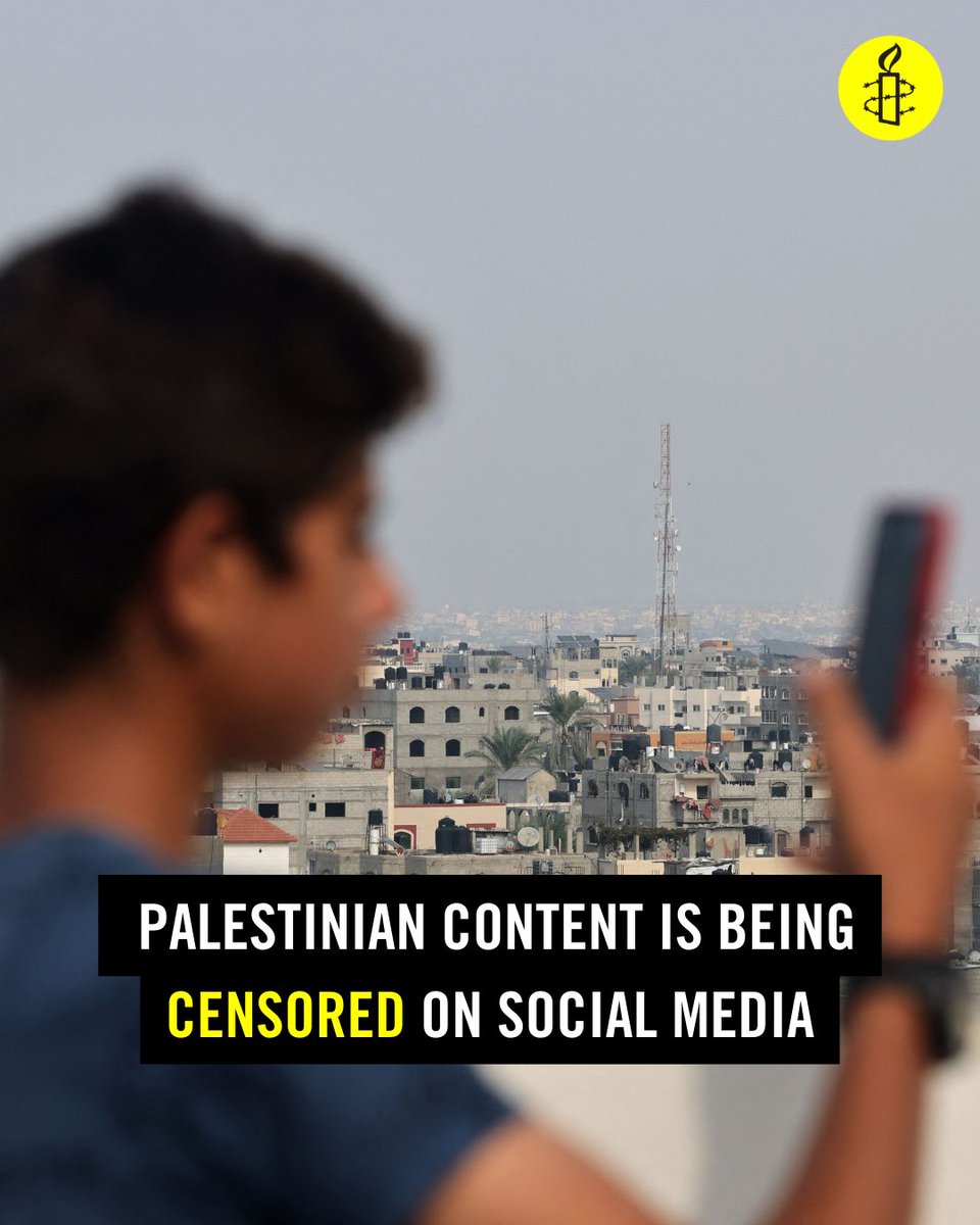 amnesty's tweet photo. There are concerning reports that content posted by Palestinians and advocates of Palestinian rights are being subject to potentially discriminatory content moderation by social media platforms. https://t.co/iZgEVNCXpR