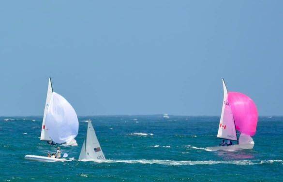 Pan Am Race 4 is live on TracTrac now! Team CAN is leading around the top mark! Photo shows the wave/swell size from yesterday!