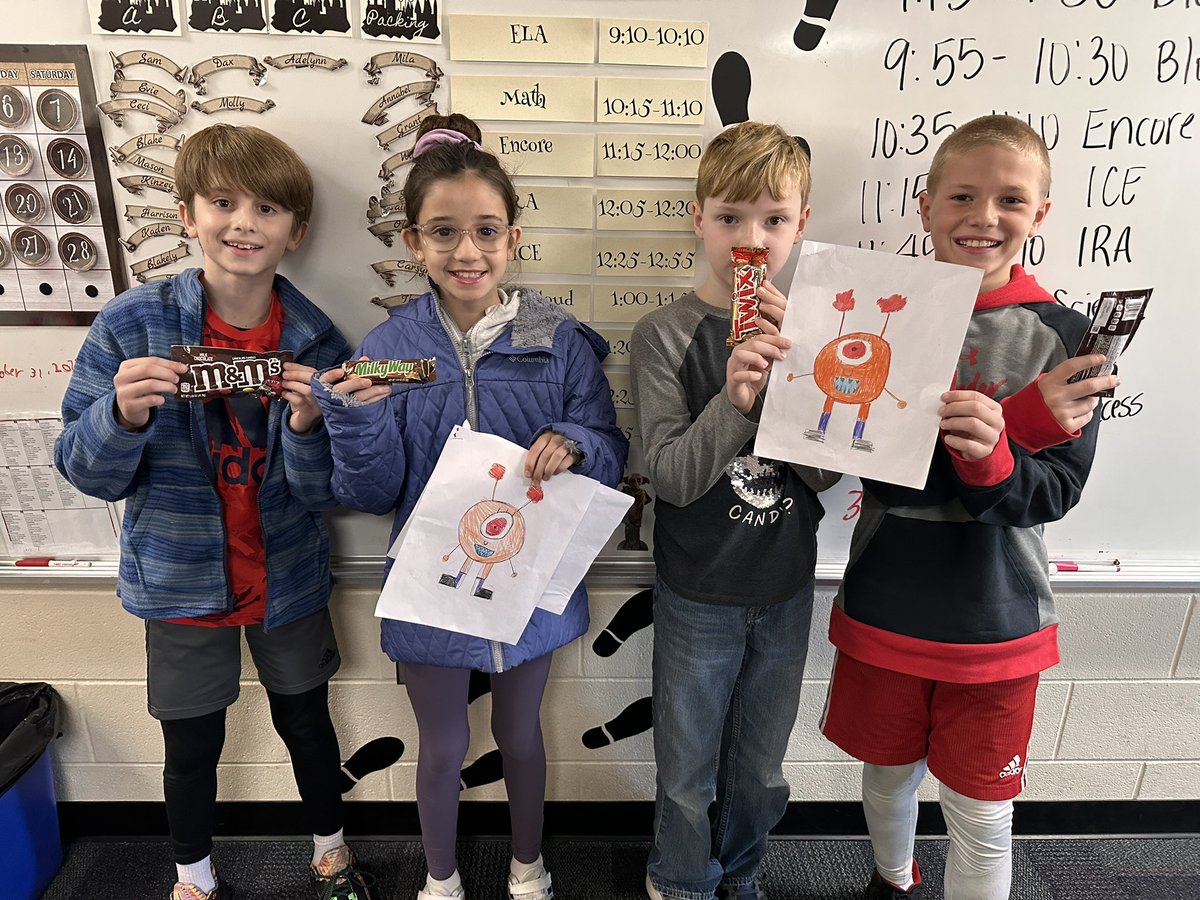 FortMeigs4's tweet photo. Congrats to our monster exchange winners from Mrs. Koehler and Mrs. Wiley’s class! https://t.co/UR0d6FH0Rt