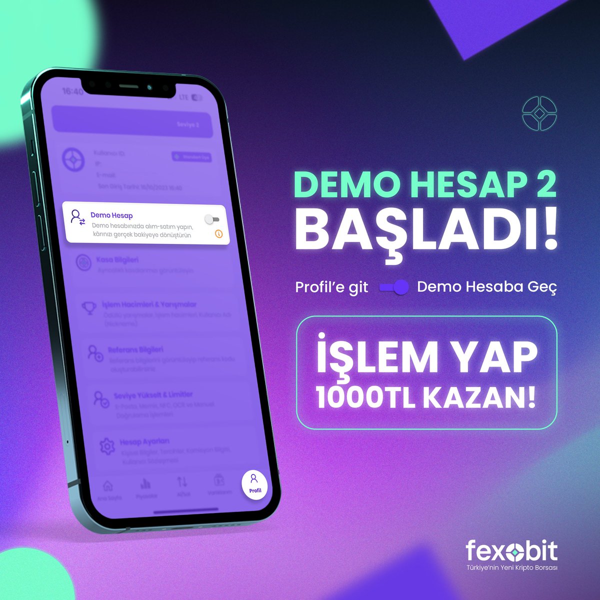 fexobit's tweet image. Senin için hesabına 2000TL yatırdık! 🤭 İşlem yap 1000 TL kazan!🥳 Detaylar Fexobit&apos;te!💜 
#fexobit #demohesap #kripto #bitcoin