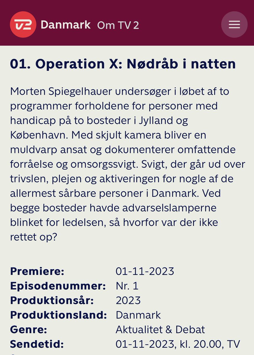 Thomas Gruber (@thomasgruber3) on Twitter photo Enhver med interesse i virkelighedens danske velfærd for sårbare mennesker med handicap bør se <a href="/tv2danmark/">TV 2 Danmark</a> ‘s OperationX i morgen.
Det politiske ansvar skal gribes af <a href="/RosenkrantzT/">Rosenkrantz-Theil</a>, regeringen og Folketing. Og omsættes i konkrete forbedringer, der stopper svigt og overgreb. Enhver med interesse i virkelighedens danske velfærd for sårbare mennesker med handicap bør se <a href="/tv2danmark/">TV 2 Danmark</a> ‘s OperationX i morgen.
Det politiske ansvar skal gribes af <a href="/RosenkrantzT/">Rosenkrantz-Theil</a>, regeringen og Folketing. Og omsættes i konkrete forbedringer, der stopper svigt og overgreb.