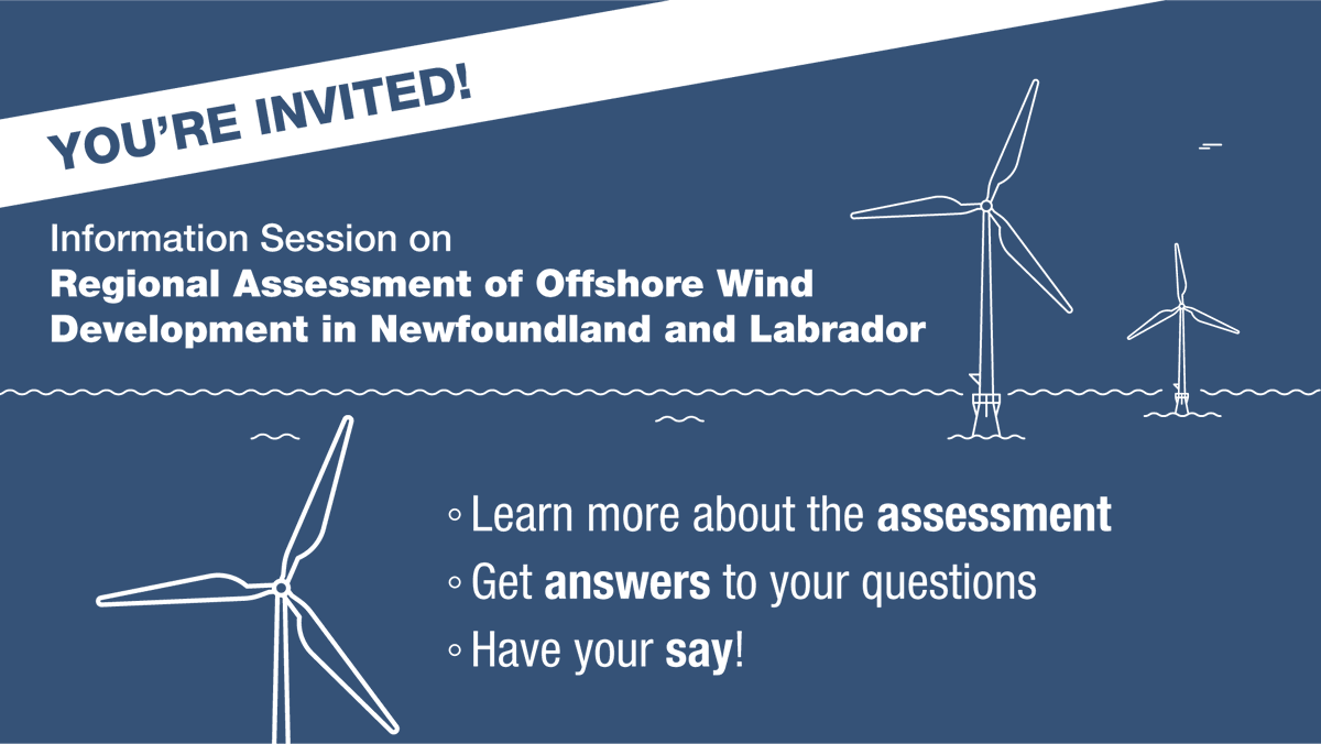 Hello #Marystown residents! Information sessions on the Regional Assessment of #OffshoreWind Development in #NewfoundlandAndLabrador are happening on November 6. Get the details and join us 👉 iaac-aeic.gc.ca/050/evaluation…