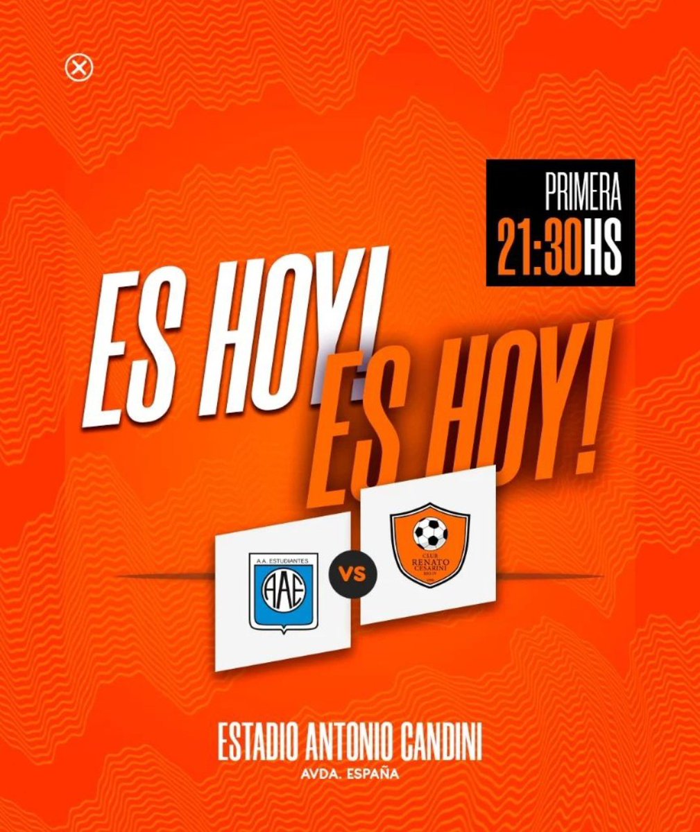 ES HOY!🤩
HOY LE HACEMOS EL AGUANTE AL NARANJA⚽️🧡
⏱️21:30HS
🏟ESTADIO ANTONIO CANDINI
Vs <a href="/EstudiantesRio4/">A. A. Estudiantes de Río Cuarto</a>