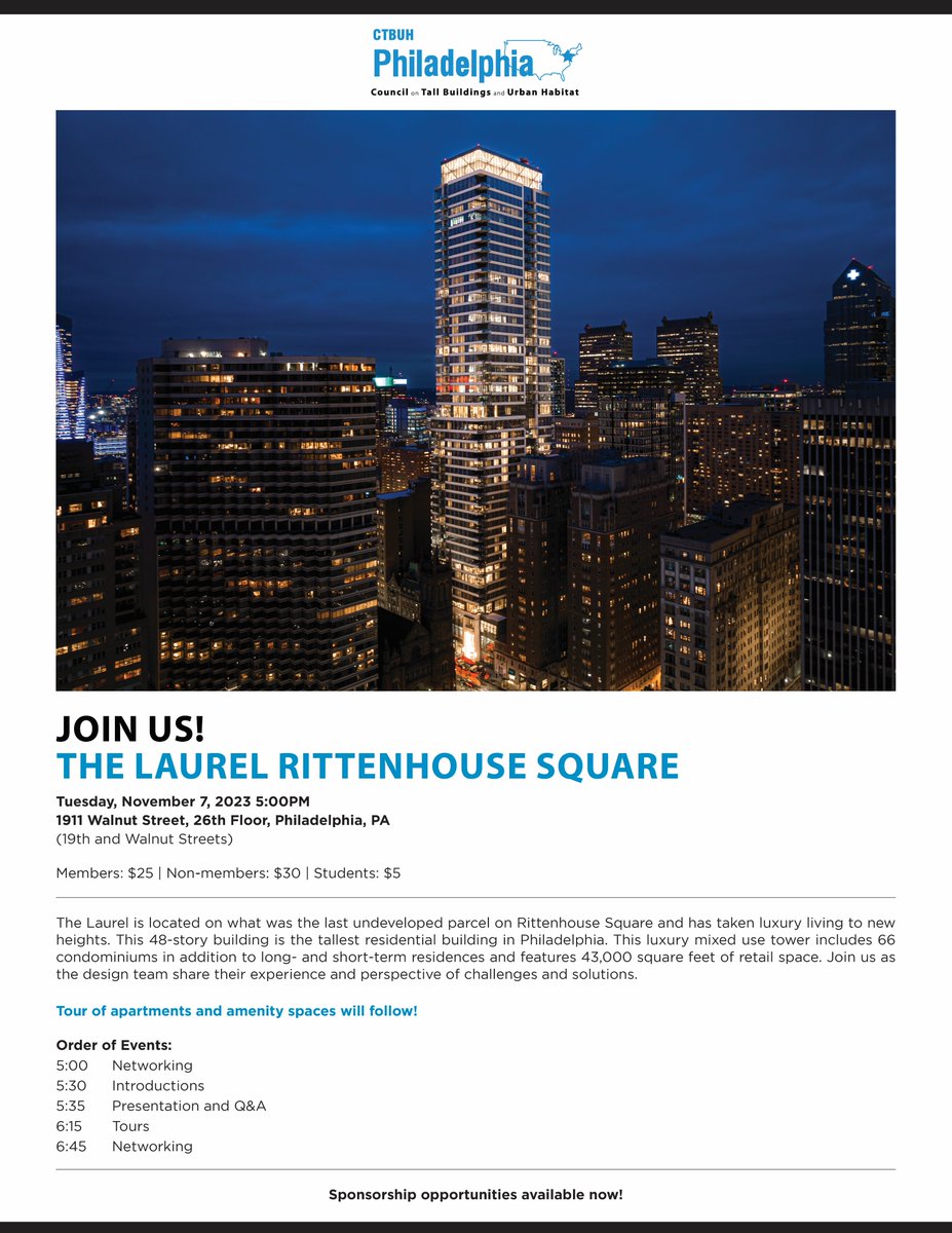 Join Scott Erdy next Tuesday!

@CTBUH Philadelphia Presents: The Laurel Rittenhouse Design Briefing and Tour.

Register today! ctbuh.org/events/philade…