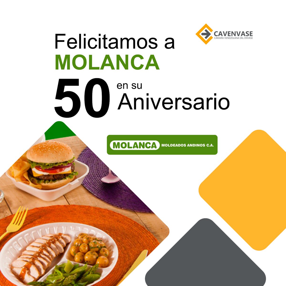 Nos complace felicitar a nuestra empresa afiliada Moldeados Andinos C.A.  @MOLANCAve en su aniversario número 50, apostando por el futuro y desarrollo del país. 

Deseamos que sigan acumulando muchos años más en Venezuela, apostando por la producción nacional 🇻🇪.