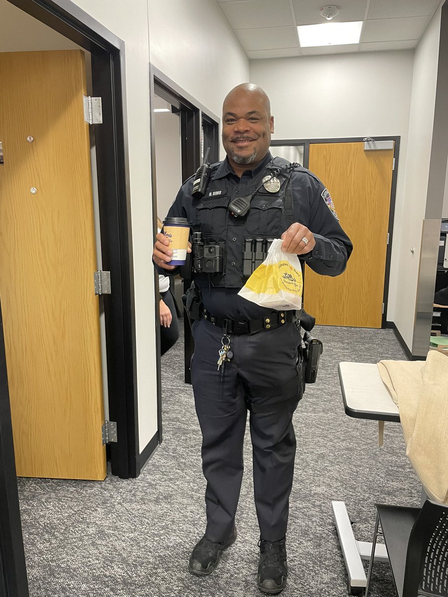 A community member stopped by to thank Officer Sims for helping keep our students safe - what a kind gesture! #kindness #R7proud