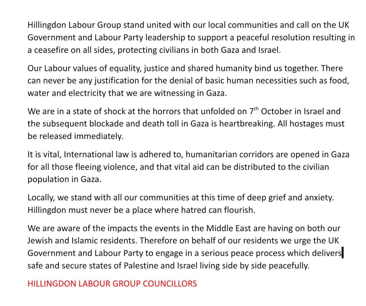 Hillingdon Labour Group Statement