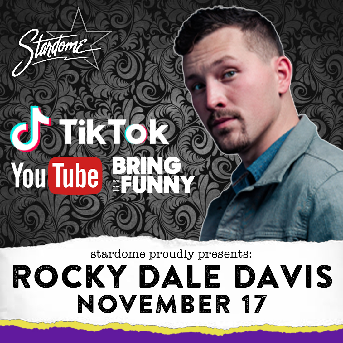 Comedian @rockydaledavis returns to StarDome November 17 for one night only! Rocky has appeared on “Dating No Filter on E! &amp; NBC’s “Bring The Funny." Grab your tickets while you can, Birmingham--&gt; bit.ly/StarDome_RDD