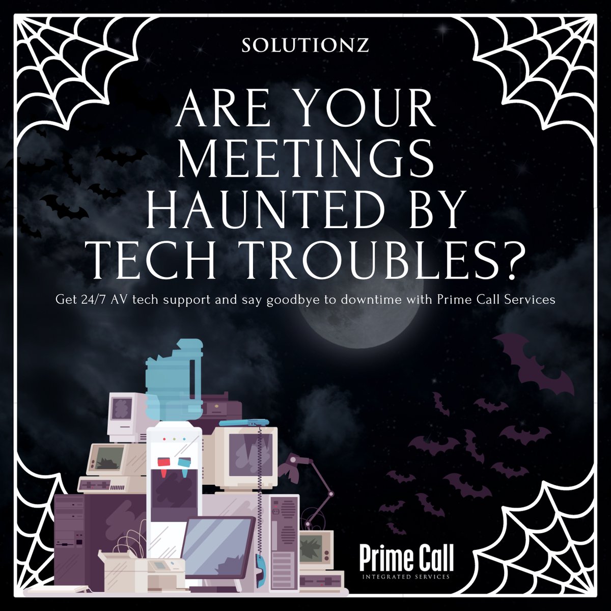 SolutionzInc's tweet image. Keeping audiovisual systems operating smoothly is what we do! You can think of us as ghostbusters for communication and collaboration issues. 👻🌐 Who are you going to call? SOLUTIONZ! 

#AVSpooky #NoSignal #AVSolution