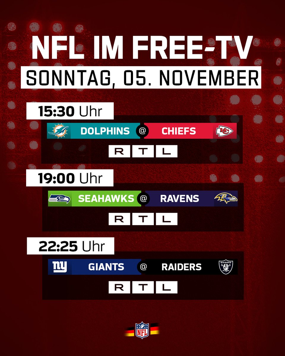 NFLDeutschland's tweet photo. +++ PERFEKTES Programm: Erst NFL-Spiel in Frankfurt, dann zwei geile Spiele im Free-TV! 🥰 #rtlnfl +++ https://t.co/R1paJYqLa6
